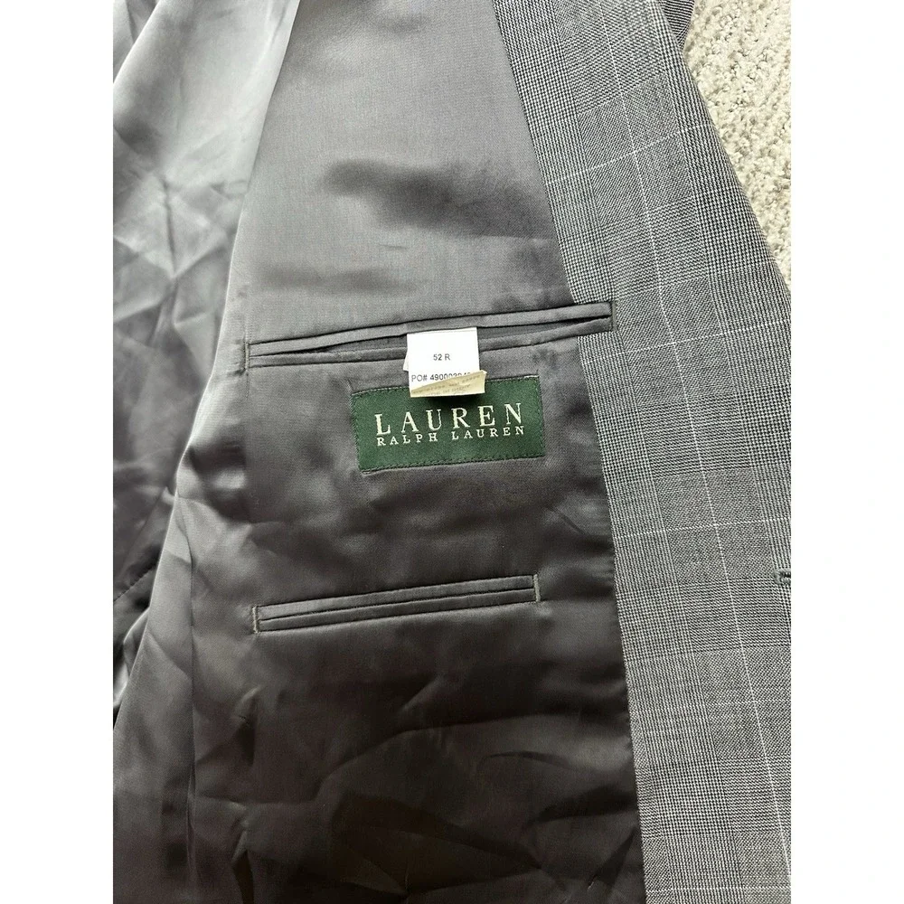 Lauren Ralph Lauren Blazer Mens Size 52R Gray Windowpane Plaid Suit Jacket Wool